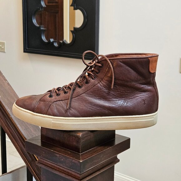 Frye Men's Walker Leather Hi-Top Sneakers, Brown, Sz 12 - Picture 9 of 16